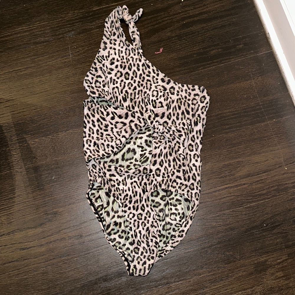 Little Peixoto leopard one shoulder cut out one piece swimsuits girls size 16